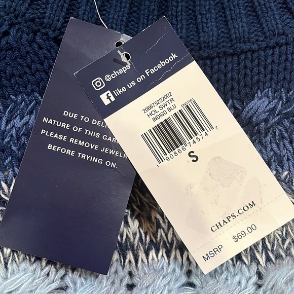 NWT CHAPS Chunky Cable Knit Sweater BlueCream Multi Color Size S - Picture 8 of 10